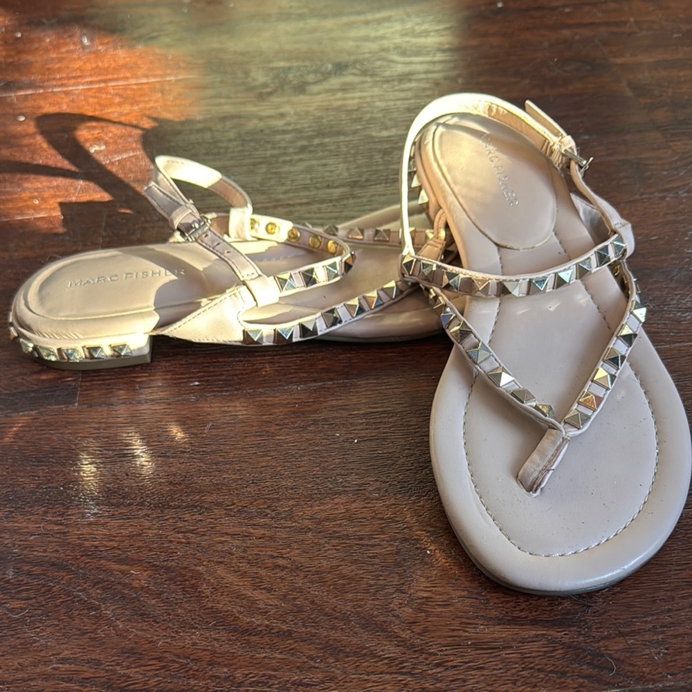 Marc Fisher Beige Studded Sandals